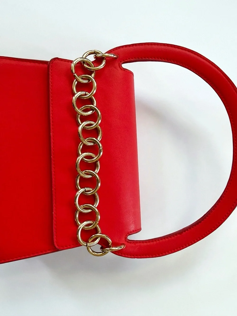 Red Mini Flap Top-Handle Crossbody Bag Gold Chain